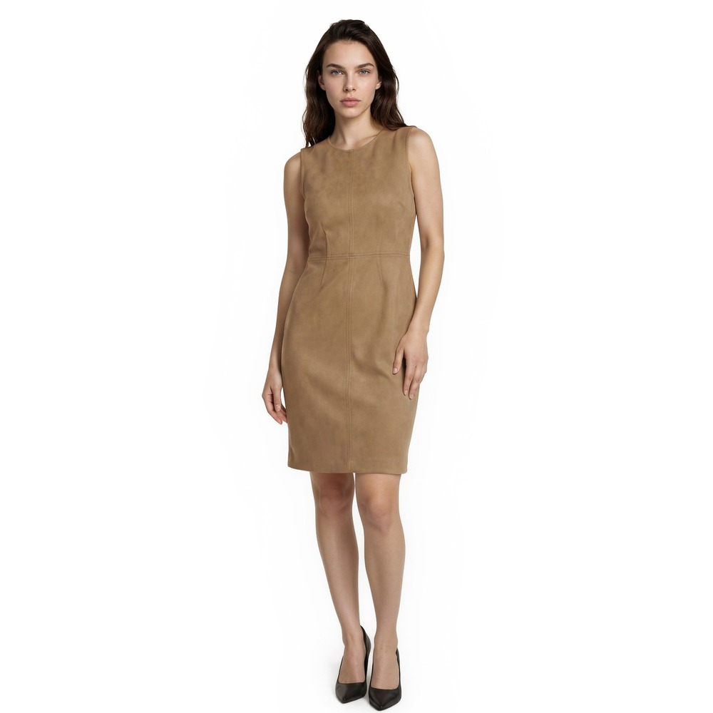 Jude Connally Sheath‎ Dress Women's Size Small Tan Faux Suede Sleeveless